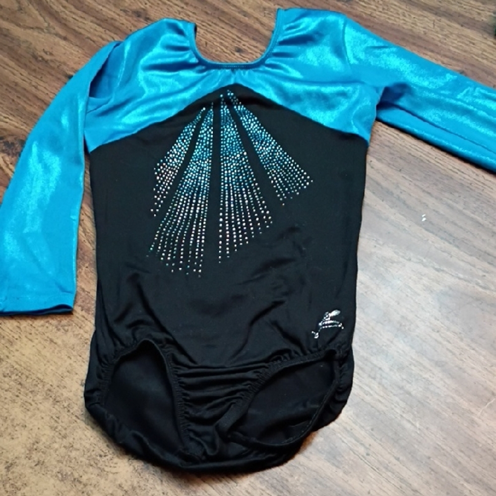 💙 Shimmering Blue and Black Leotard Approx Youth Size 5